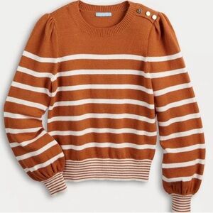 Draper James Striped Button-Shoulder Sweater - Brown and White